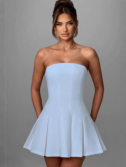 Strapless Bow Ruffle Gothic Mini Dress
