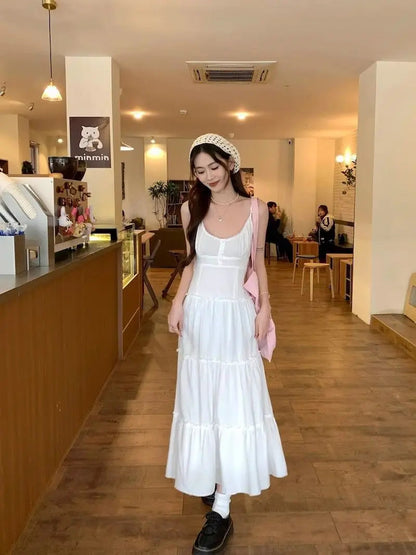 Strap Dress for With a Gentle Summer Temperament, Beach Vacation Aline Long Dress