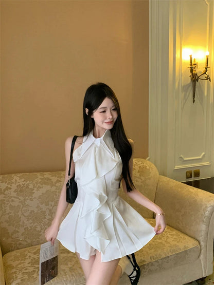 White Shirts&blouses Ruffles Korean Spring Summer Blusas Mujer Sleeveless Camisas