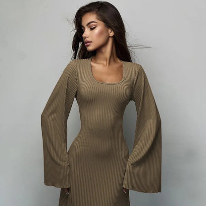 Bodycon Flare Sleeve Maxi Dress