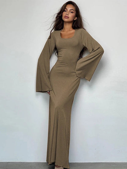 Bodycon Flare Sleeve Maxi Dress