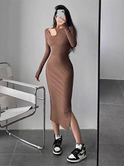 Cut Out O-neck Long Midi Dresses