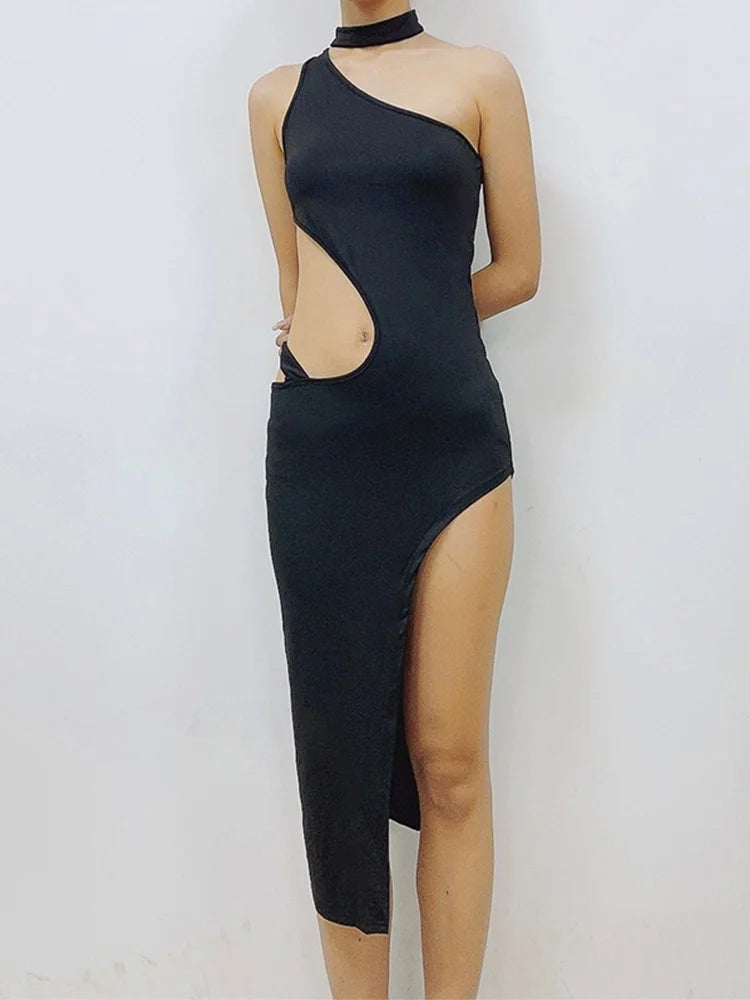Sleeveless Cut Out Irregular High Split Club Female Midi Dresses