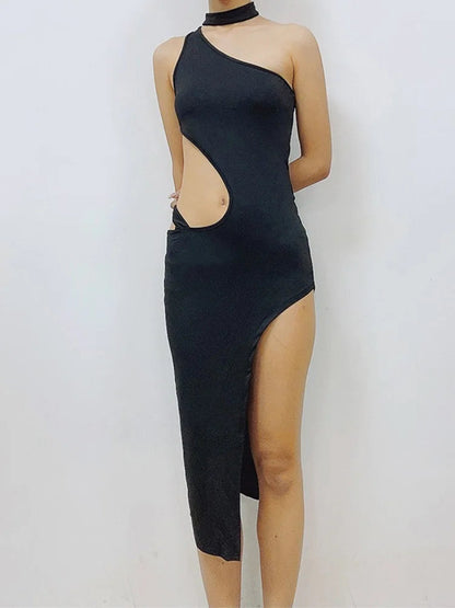 Sleeveless Cut Out Irregular High Split Club Female Midi Dresses