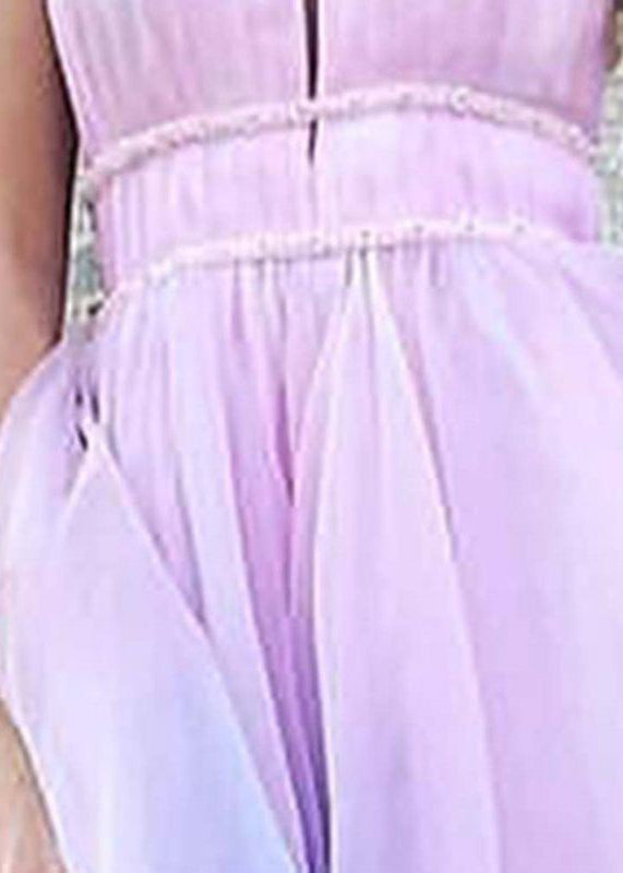 Gradient Color V Neck High Waist Tulle Maxi Dresses Sleeveless Ww1036