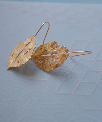 Khaki Copper Overgild Maple Leaf Drop Earrings