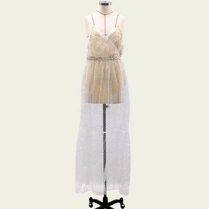 Mesh Illusion Print Long Dress