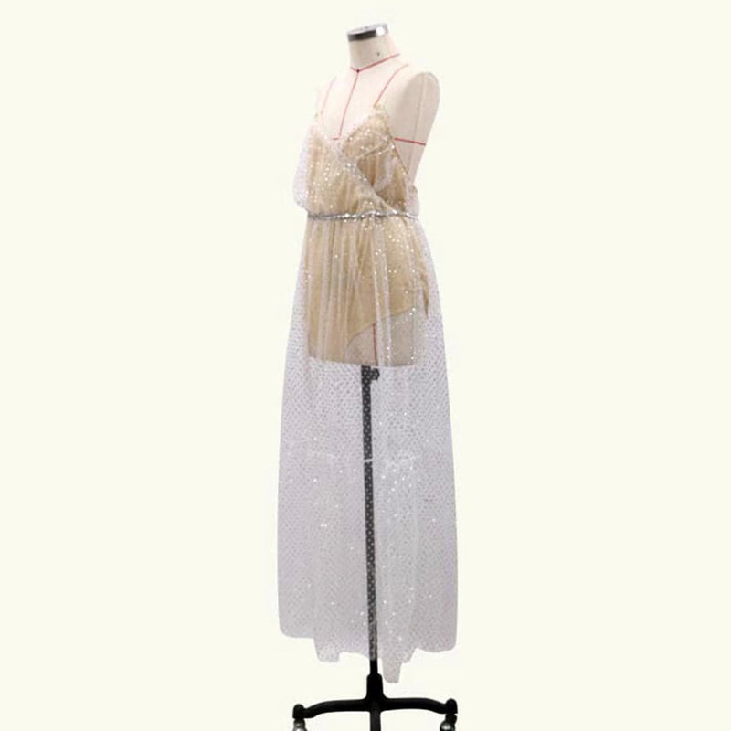 Mesh Illusion Print Long Dress