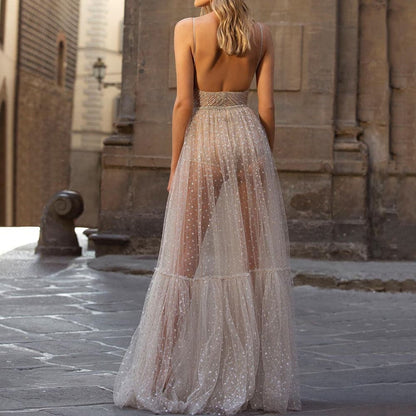 Mesh Illusion Print Long Dress