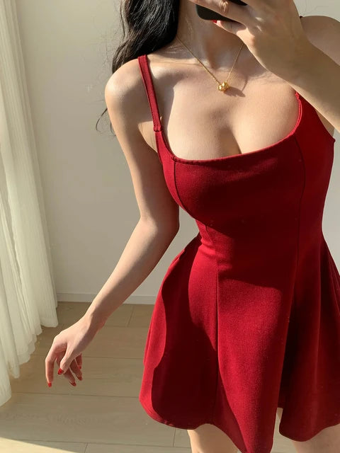 Mini Dress New Summer French Style Spaghetti Strap A-line Backless Vocation Beach Style Y2k Club Prom Vestidos