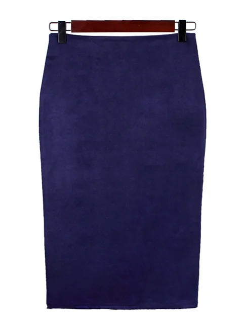 Empire Skirts Spring Faux Suede Pencil Skirt High Waist Bodycon Split Thick Stretchy Skirts