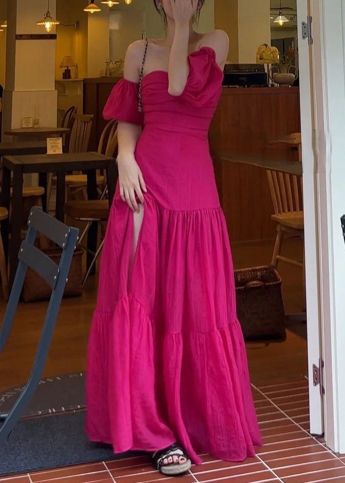 Rose Slash Neck Cotton Long Dresses Summer Az1045