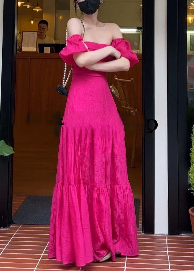 Rose Slash Neck Cotton Long Dresses Summer Az1045