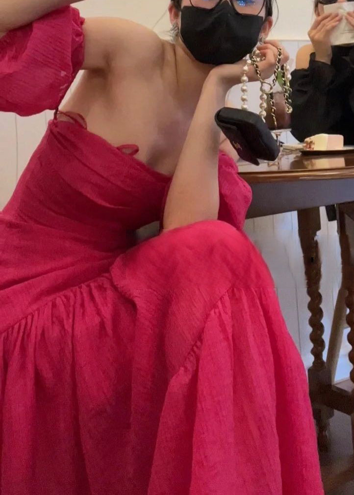 Rose Slash Neck Cotton Long Dresses Summer Az1045