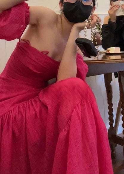 Rose Slash Neck Cotton Long Dresses Summer Az1045