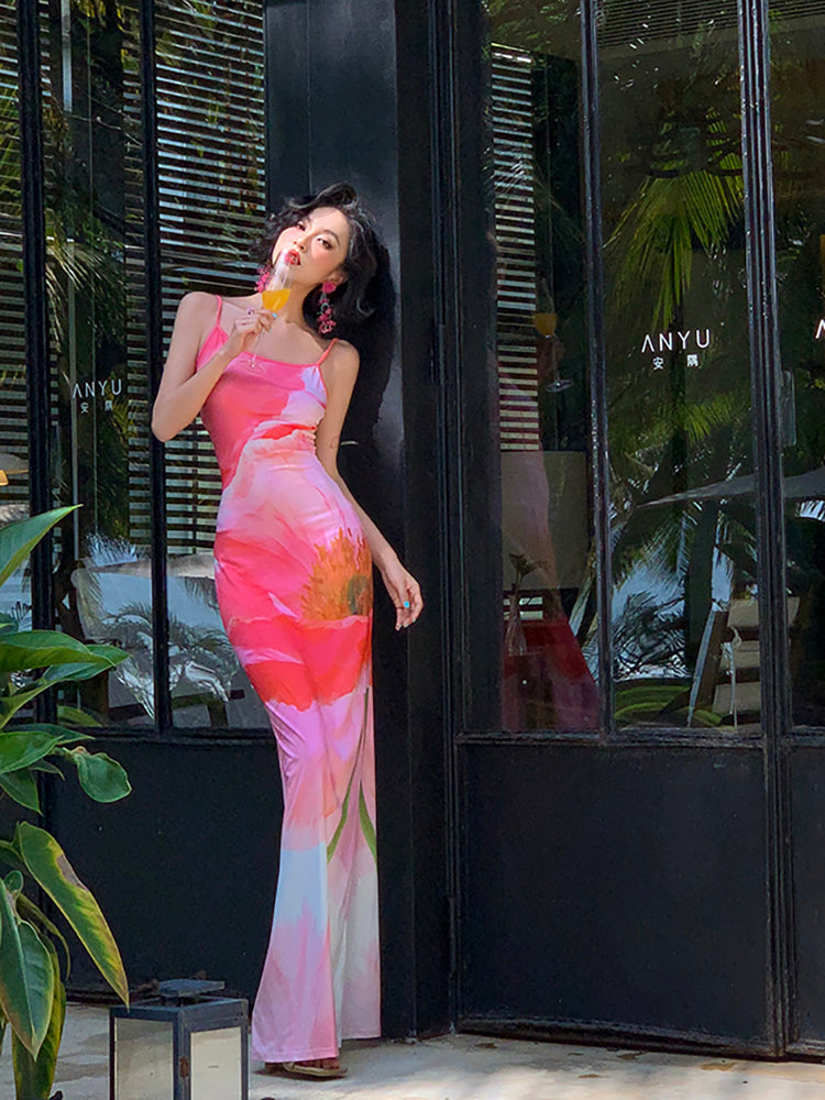 Pink Peony Mermaid Maxi Dress