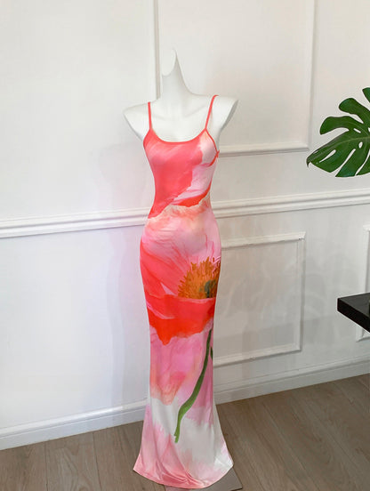 Pink Peony Mermaid Maxi Dress