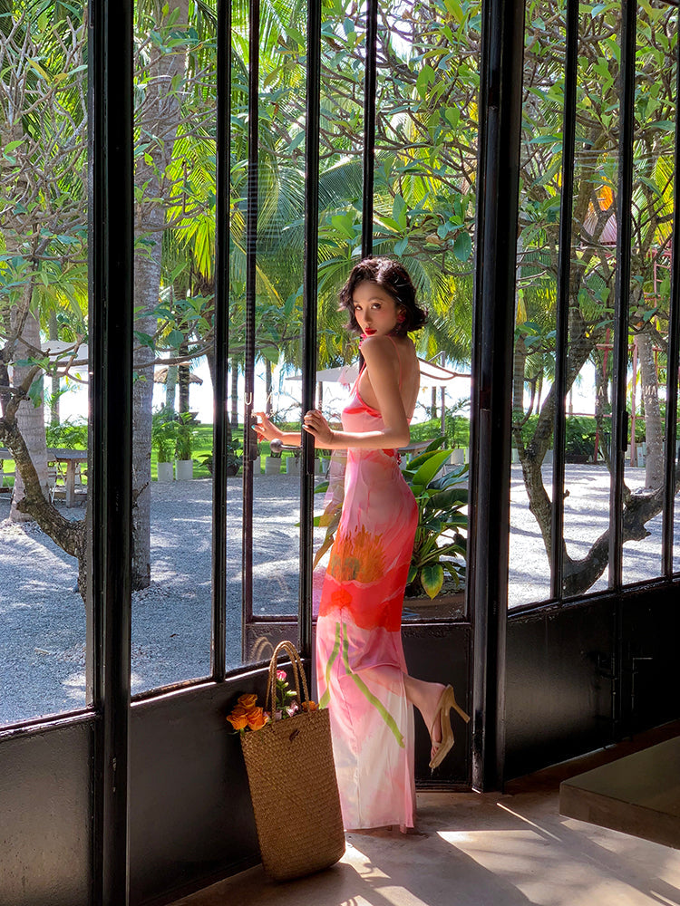 Pink Peony Mermaid Maxi Dress