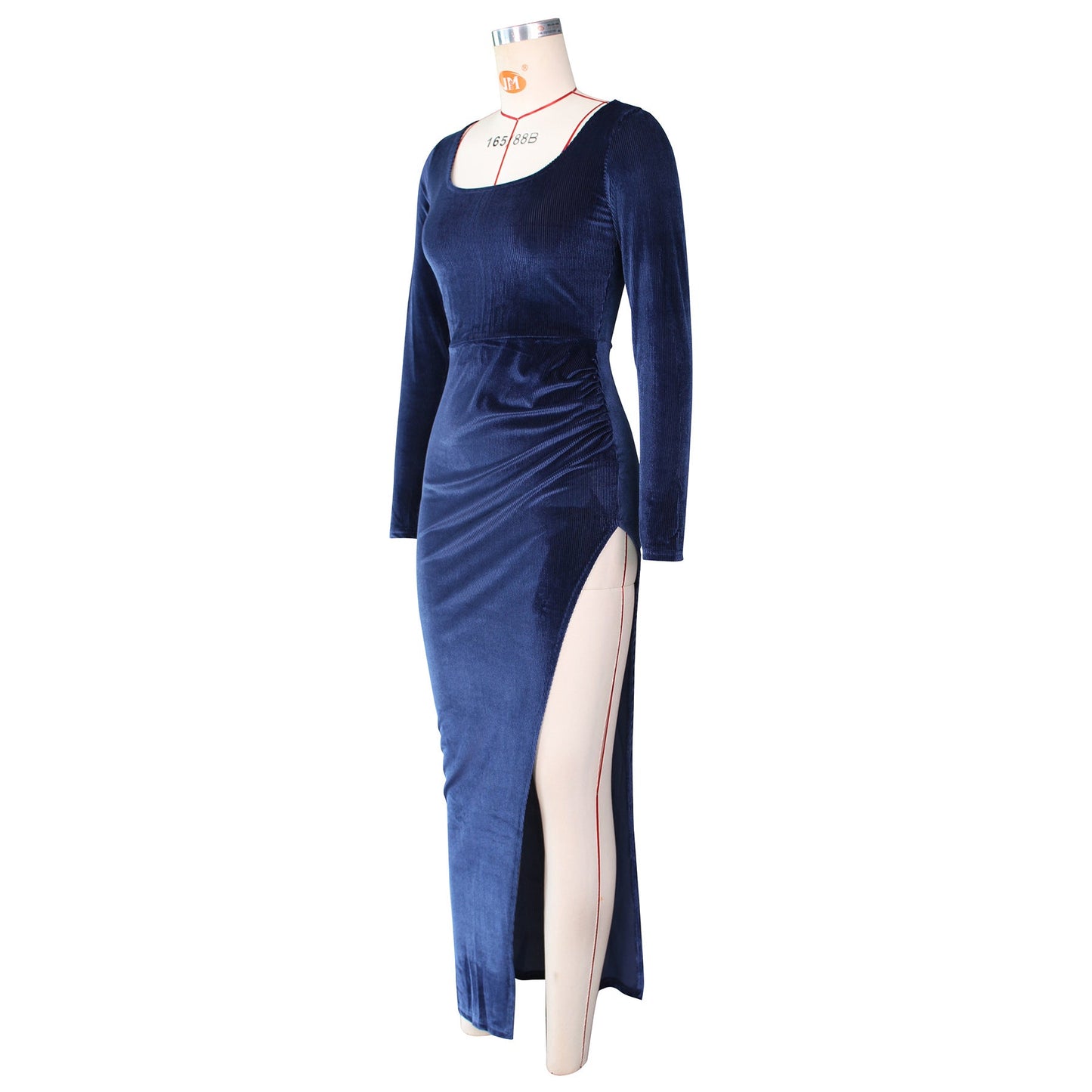 Velvet High Waist Slit Maxi Dress Long Sleeve Evening Party Dress