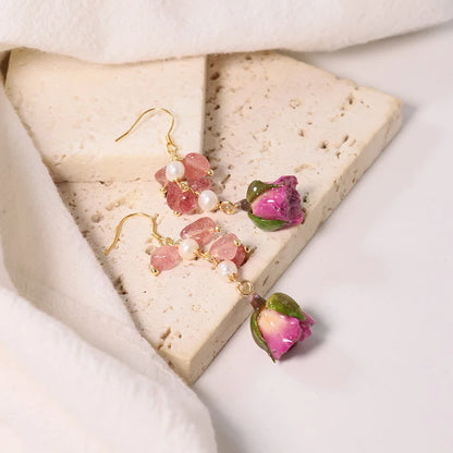 Pearl & Rose Drop Earrings