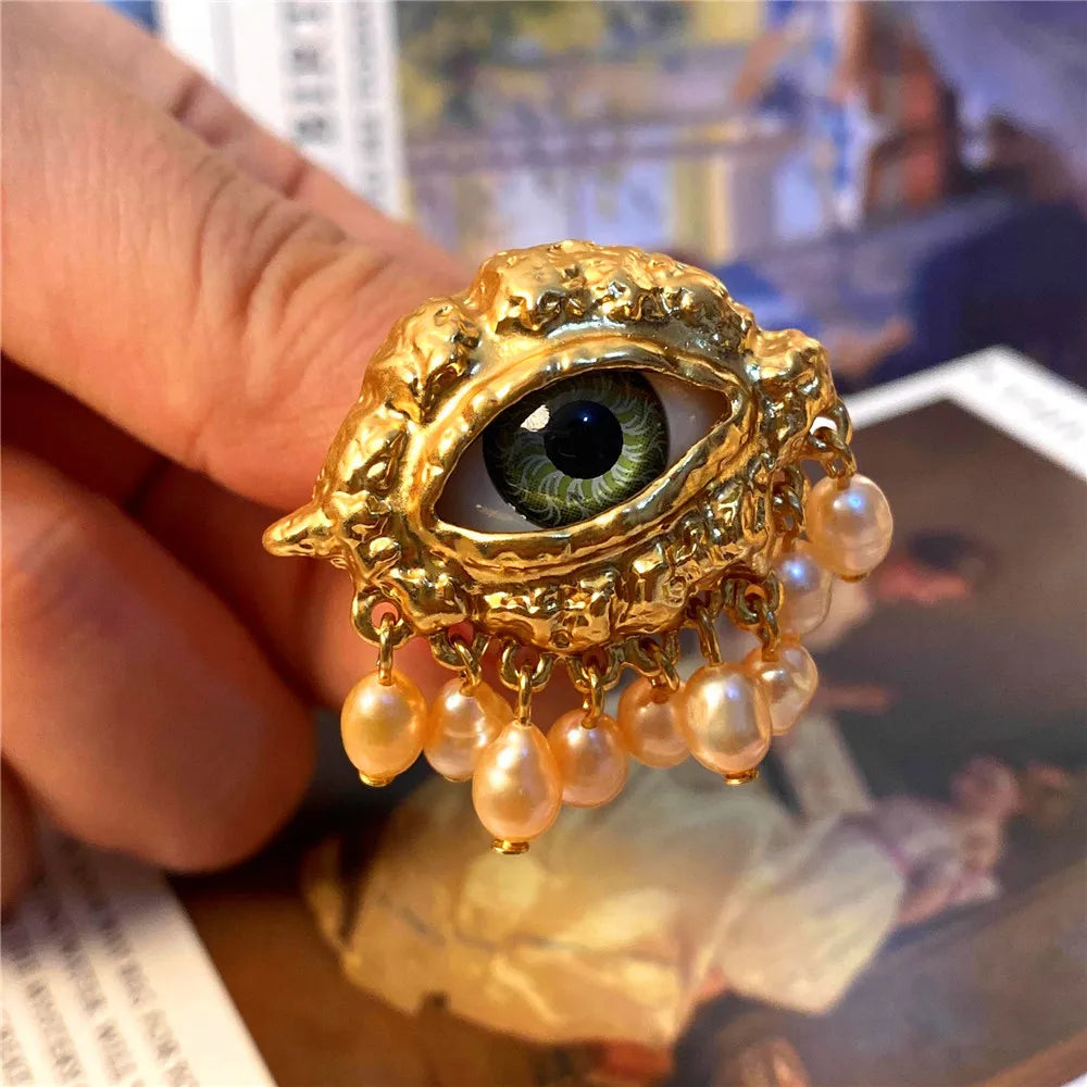 Statement Gold Eye Tassel Ring