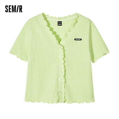 Short-sleeved T-shirt Short Textured Earrings Summer New Tight Knitted Cardigan Coat Tops