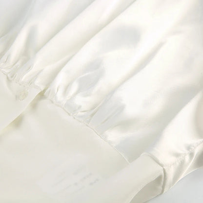 French Retro Satin Aline Shirt Slimming Short Sleeve Vneck Blouses Office Top Allmatch