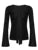 Black Tie V Neck Split Slim Blouses Flared Long Sleeve Basic Spring Autumn Shirts