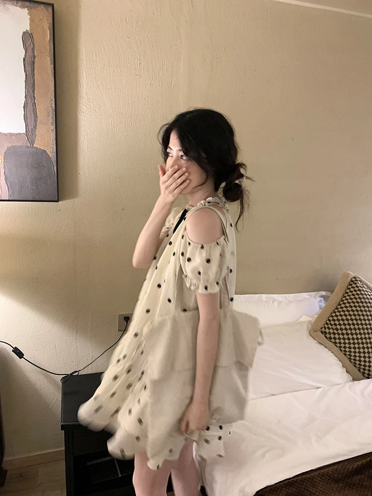 Japanese Kawaii Mini Dress Lolita Dress Female Outwear Beach Style Even Party Clothing Summer Print