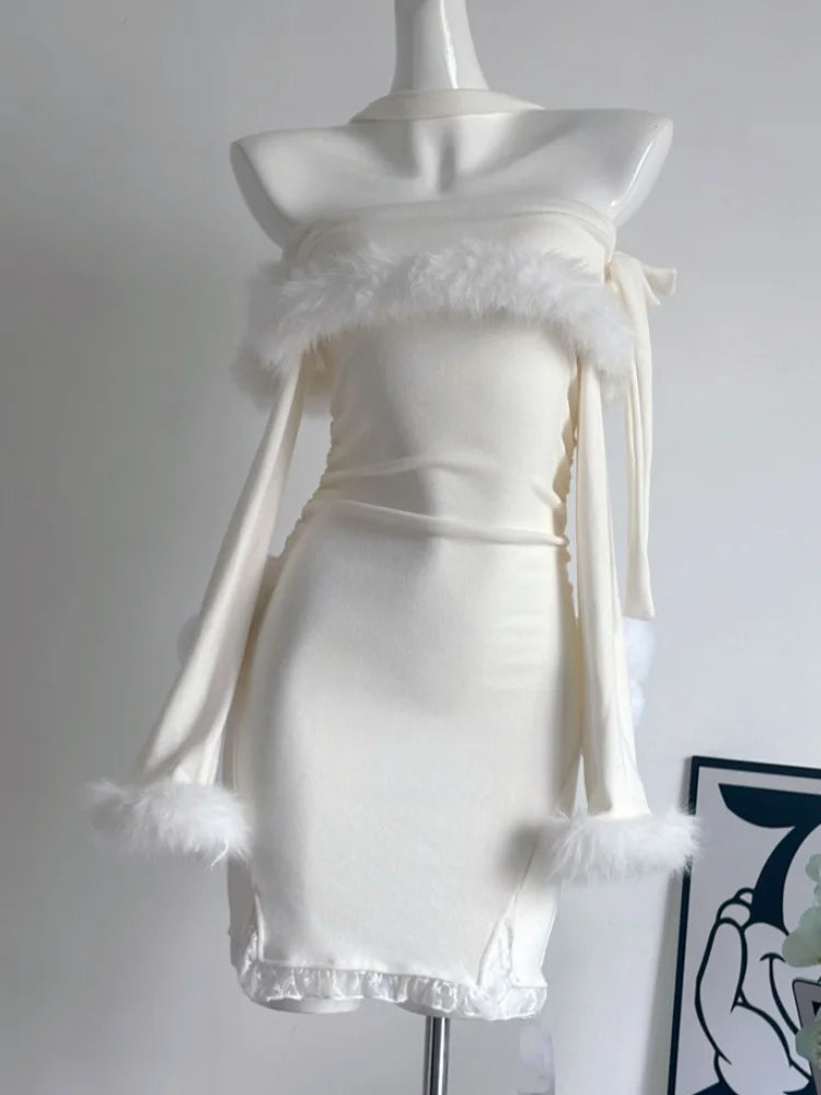 Kawaii Halter Mini Dress Sweet Bodycon Princess Christmas Birthday Party Dresses Autumn Female Slim Fit Short Vestidos Mujer New