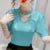 Summer Style Blouses Shirts Lady Puff Short Sleeve Beading O-neck Pearl Blouses Tops