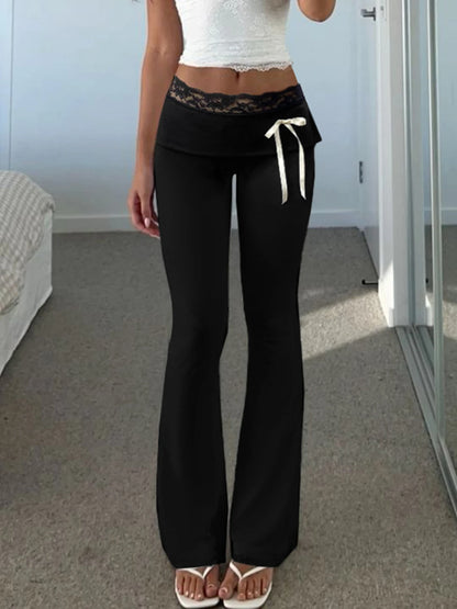 Lace Trim High Waist Flared Pants Hotsweet Y2k S Basic Trousers