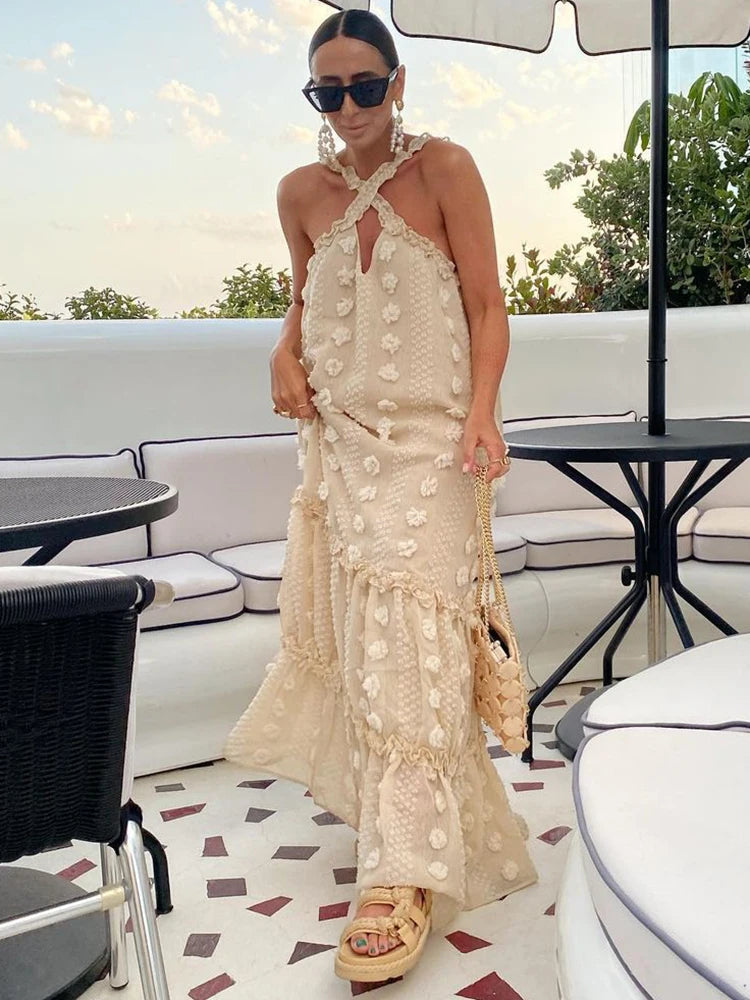 Flower Splice Baggy Maxi Dresses for Autumn New Loose Hollow Out Princess Dress Party Party Evening Dress