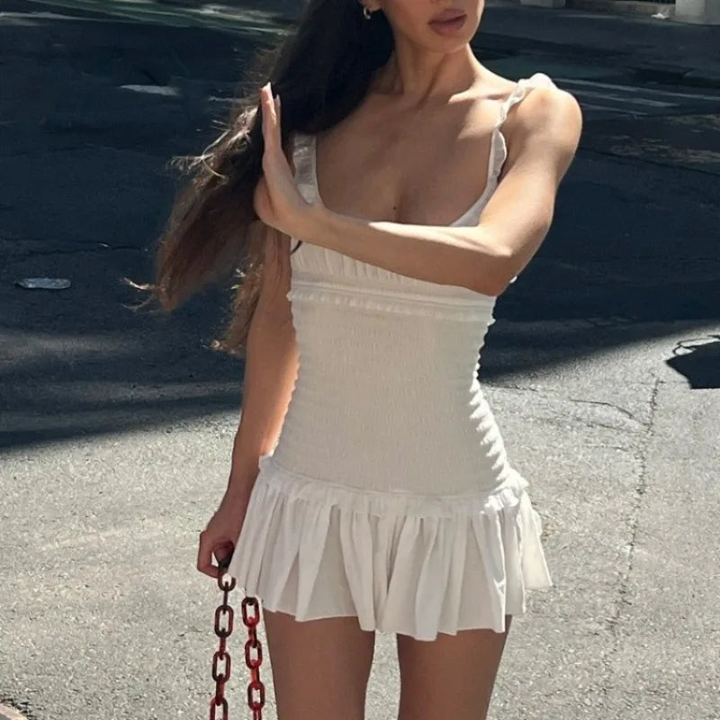 Pleated Halter Backless Mini Dress