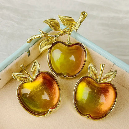 Medieval Style Apple Brooch and Earrings Set