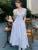 Midi Dresses for Korean V-neck Backless High Waist Puff Sleeve A-line Party Dress Summer Vestidos Mujer