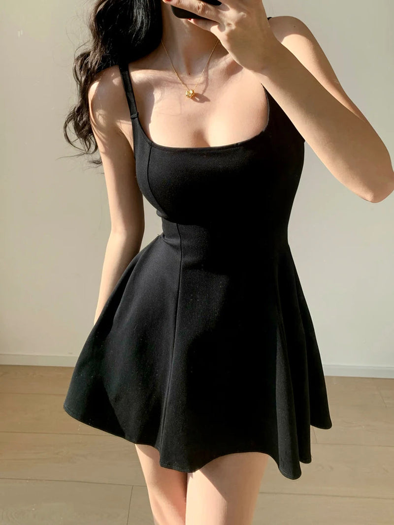 Mini Dress New Summer French Style Spaghetti Strap Aline Backless Vocation Beach Style Y2k Club Prom Vestidos