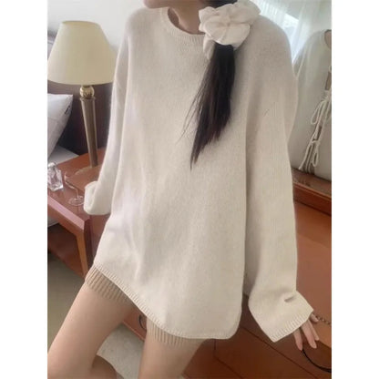 Autumn for Crop Tops Korean Retro High Street Hollow Out Bandage Sweater Cardigan Knit Jacket Tops