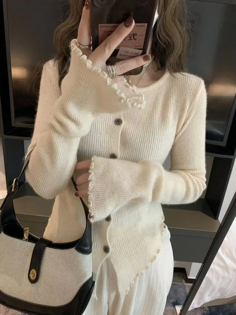Autumn Hotsweet Long Sleeve Single Breasted Cardigans Gyaru Color Knitting O-neck Sweater