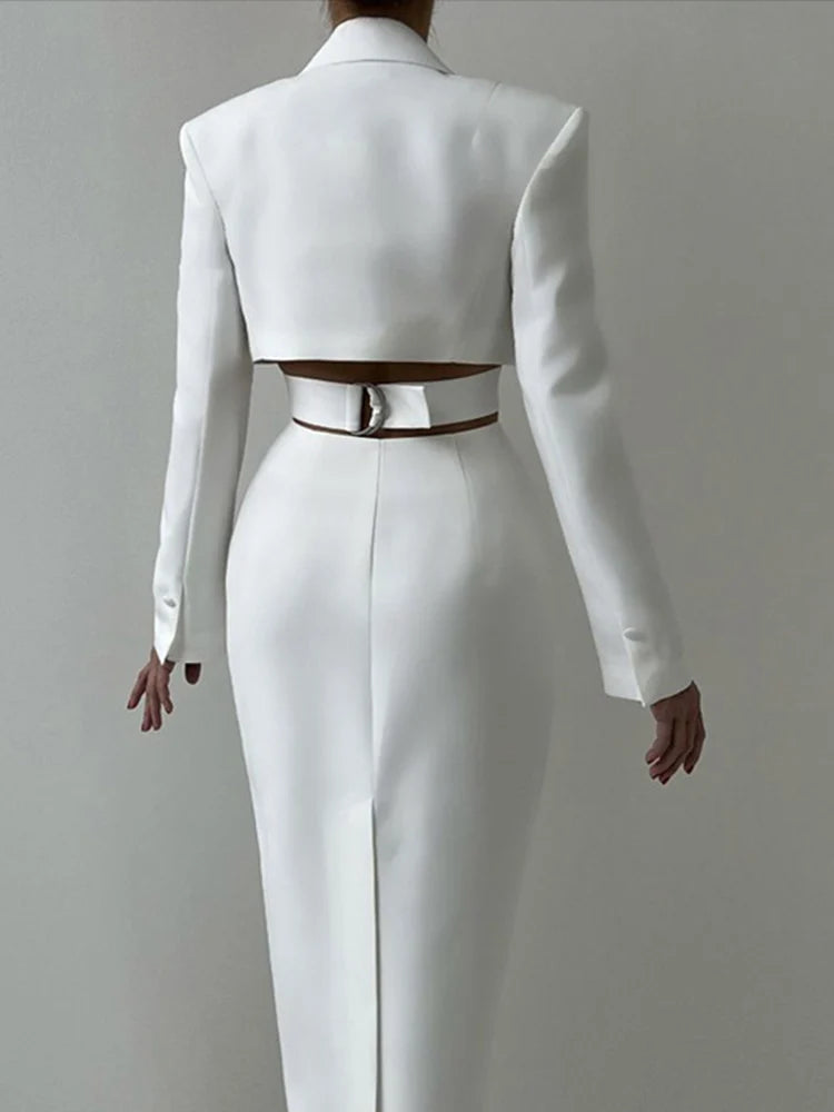 Suit Long Dresses Slim Backless Single Breasted Lapel Dress Lady Autumn Versatile Office