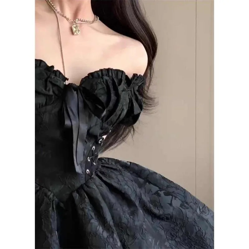 Gothic Black Mini Dress Spaghetti Strap High Waist Es 90s Egirl Punk Grunge Slim Party Club