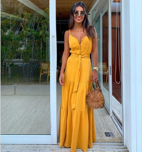 Summer Spaghetti Strap Long Dress Style Vacation Maxi Beach Dresses for Lady Robe Vestidos