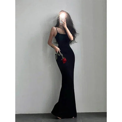 Slim Fit Slim Wrap Hip Fishtail Strap Dress Floor Sweeping Long Dress Vestidos Elegantes Robe