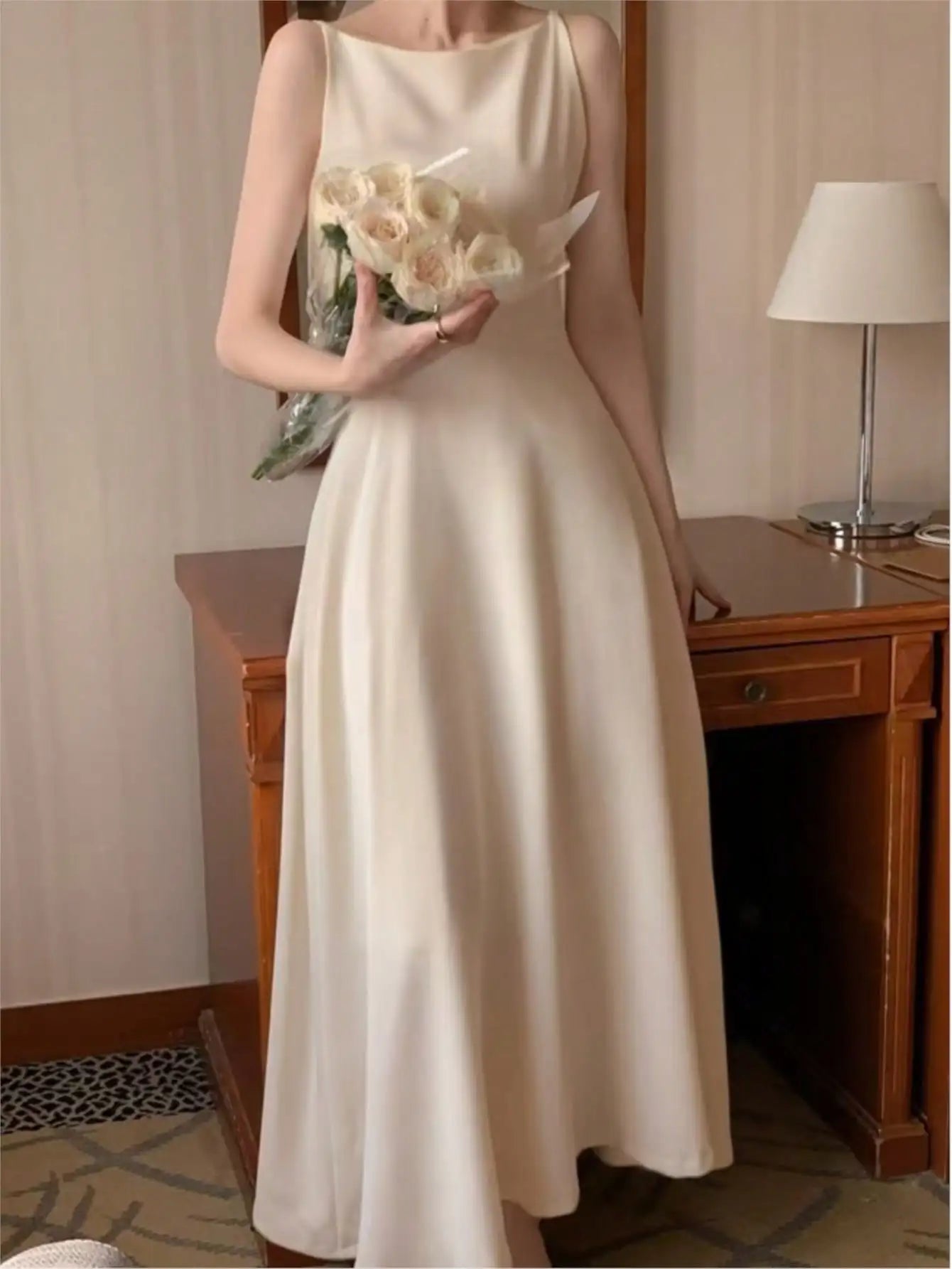 Spaghetti Straps Champagne Wedding Guest Dress Spring Summer Aline Midi Dresses Evening Party Korea Vestido Muje