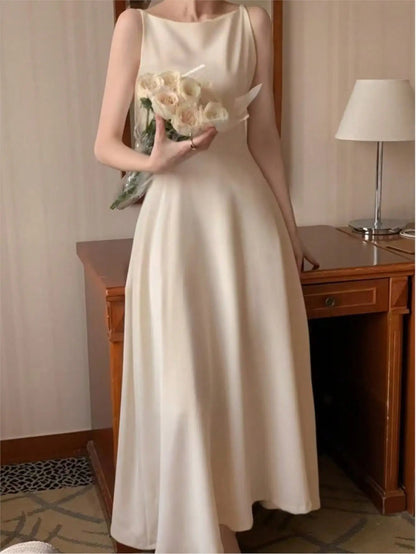 Spaghetti Straps Champagne Wedding Guest Dress Spring Summer Aline Midi Dresses Evening Party Korea Vestido Muje