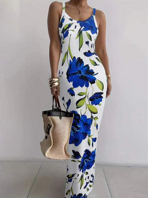 Color Tie Dye Print Spaghetti Strap Long Dresses Package Hip Bodycon Dress Female Club Vestidos