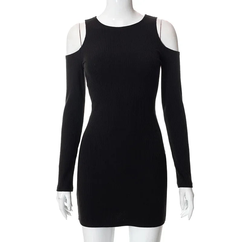 Off Shoulder Longsleeve Backless Strap Dress for Party Club Clothing Hollow Bodycon Mini Dresses Платье
