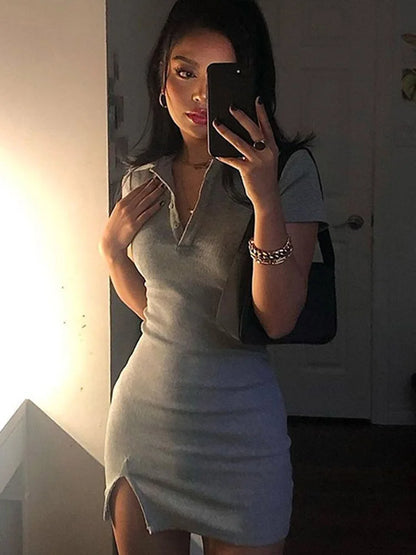 Short Sleeve Slit Mini Dress Summer Outfits Party Clothing