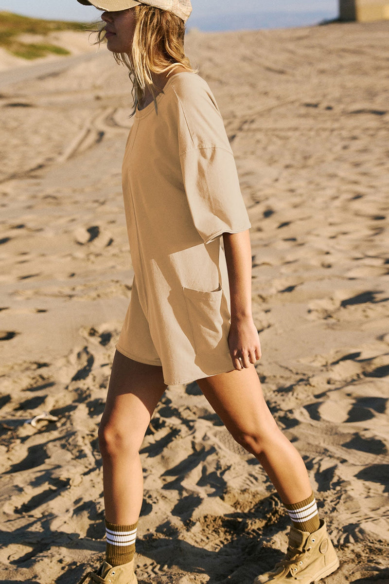 Short Sleeve Pocketed Backless Rompers