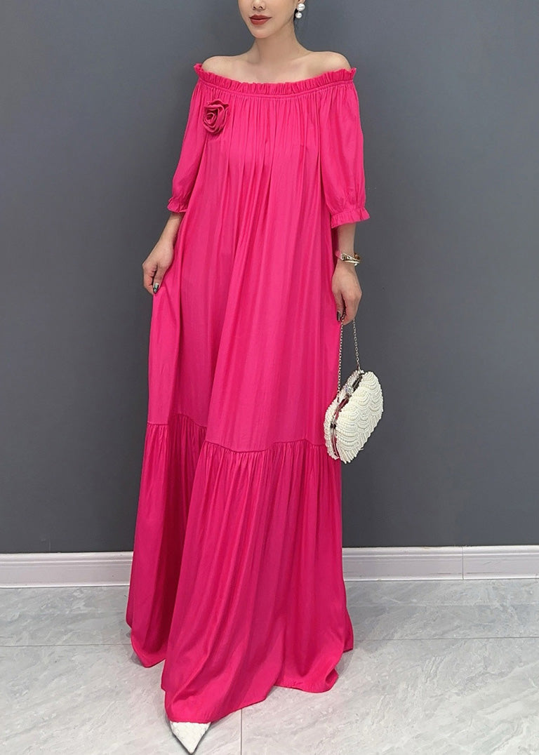 Simple Black Cold Shoulder Slash Neck Cotton Long Dress Summer Ay1014